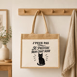 Sac Cabas Jute avec Poche J’peux pas je préfère mon Chat noir
