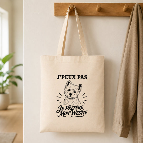 Tote Bag Beige J’peux pas je préfère mon Westie