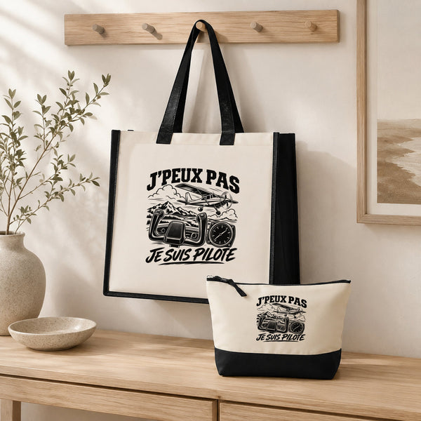 Ensemble Cabas et Trousse J’peux pas je suis Pilote