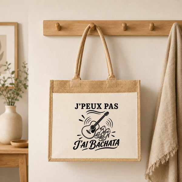 Sac Cabas Jute avec Poche J’peux pas j’ai Bachata