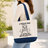 Grand Sac Cabas Fond Bleu J’peux pas je préfère mon British Shorthair