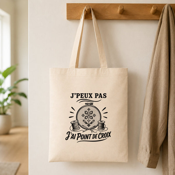 Tote Bag Beige J’peux pas j’ai Point de croix