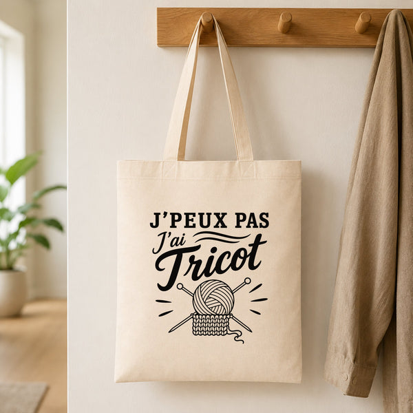 Tote Bag Beige J’peux pas j’ai Tricot
