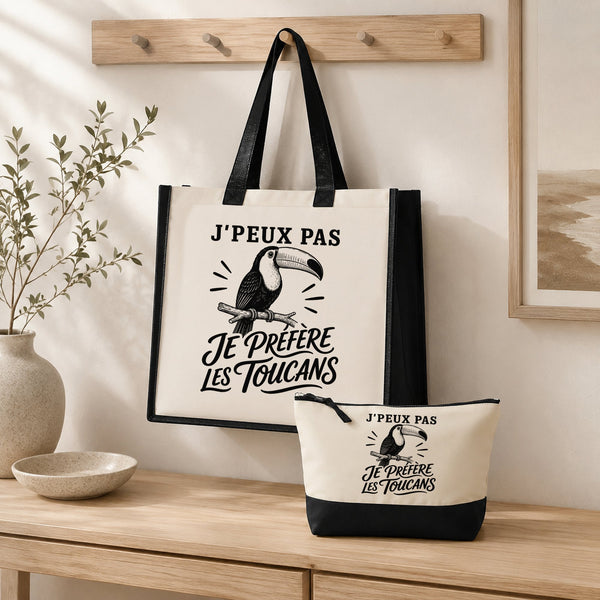 Ensemble Cabas et Trousse J’peux pas je préfère les Toucans