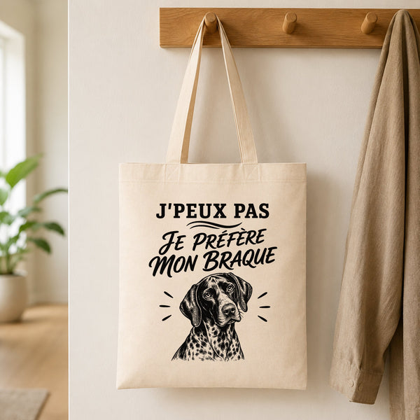 Tote Bag Beige J’peux pas je préfère mon Braque
