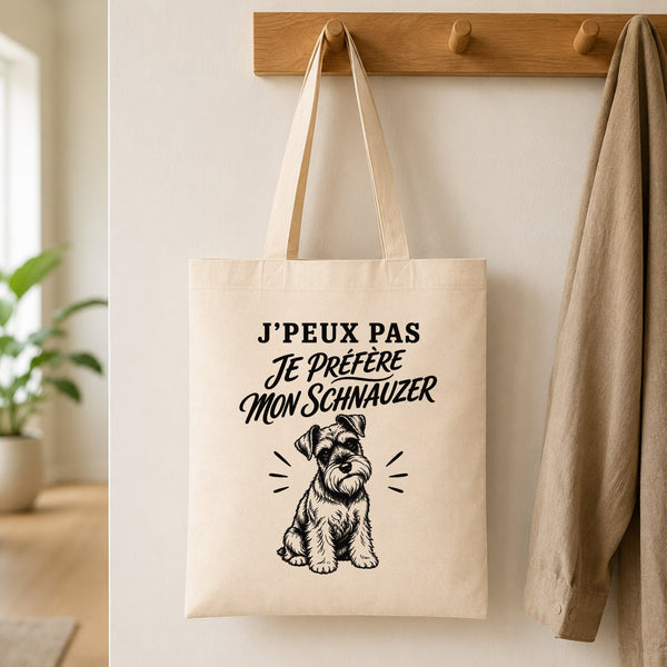 Tote Bag Beige J’peux pas je préfère mon Schnauzer