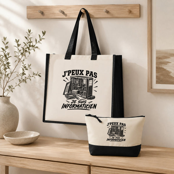 Ensemble Cabas et Trousse J’peux pas je suis Informaticien