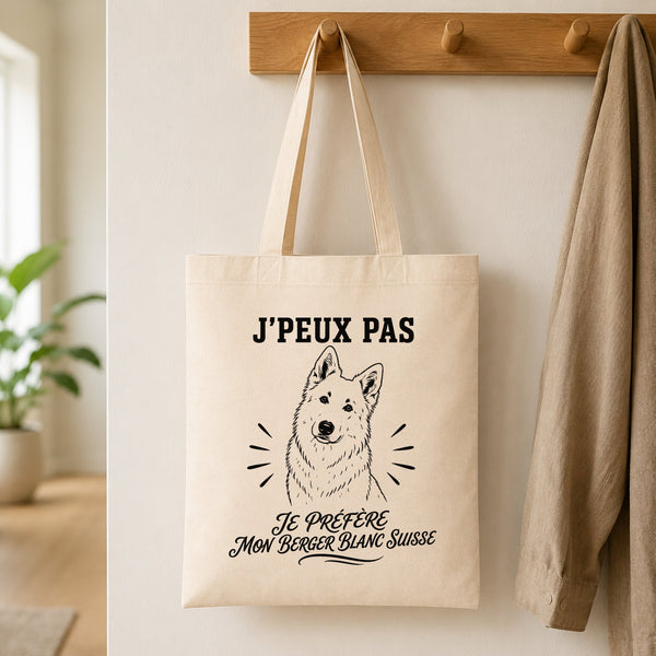 Tote Bag Beige J’peux pas je préfère mon Berger Blanc Suisse