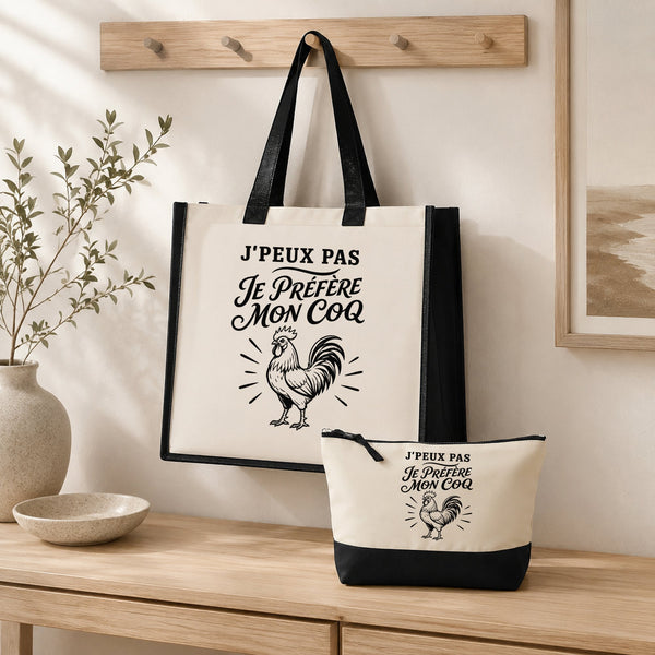 Ensemble Cabas et Trousse J’peux pas je préfère mon Coq