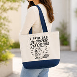 Grand Sac Cabas Fond Bleu J’peux pas je préfère les Castors
