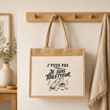Sac Cabas Jute avec Poche J’peux pas je suis Toiletteur