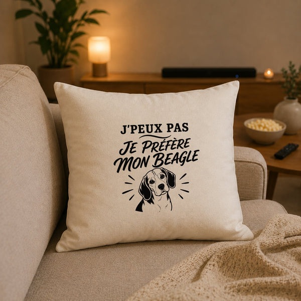 Housse de Coussin J’peux pas je préfère mon Beagle