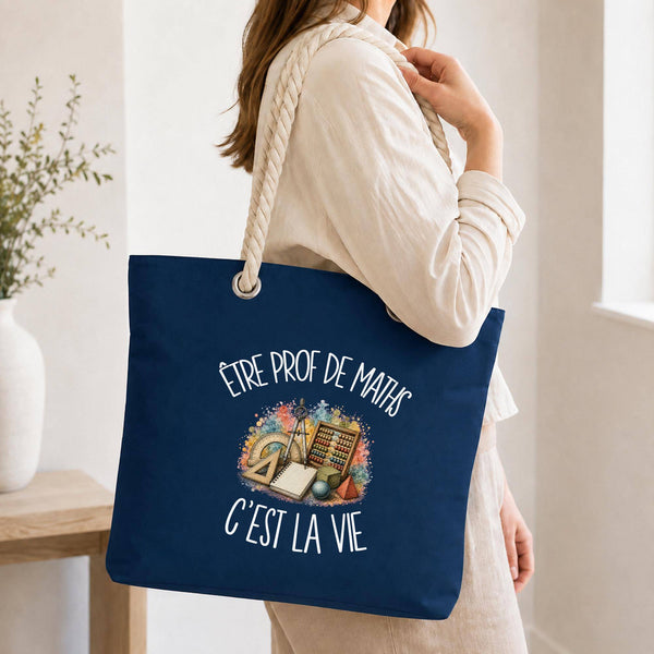 Grand Sac Cabas Bleu Marine Être prof de maths c'est la vie