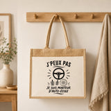Sac Cabas Jute avec Poche J’peux pas je suis Moniteur d’auto-école