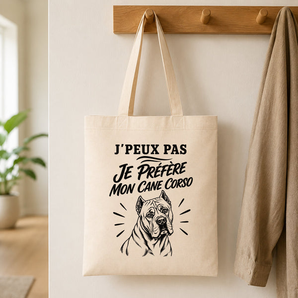 Tote Bag Beige J’peux pas je préfère mon Cane Corso