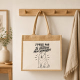 Sac Cabas Jute avec Poche J’peux pas je préfère mon Samoyède