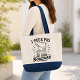 Grand Sac Cabas Fond Bleu J’peux pas je suis Boucher