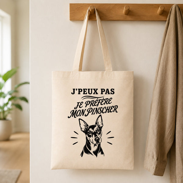 Tote Bag Beige J’peux pas je préfère mon Pinscher