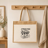 Sac Cabas Jute avec Poche J’peux pas j’ai Vélo