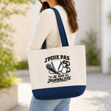 Grand Sac Cabas Fond Bleu J’peux pas je suis Journaliste