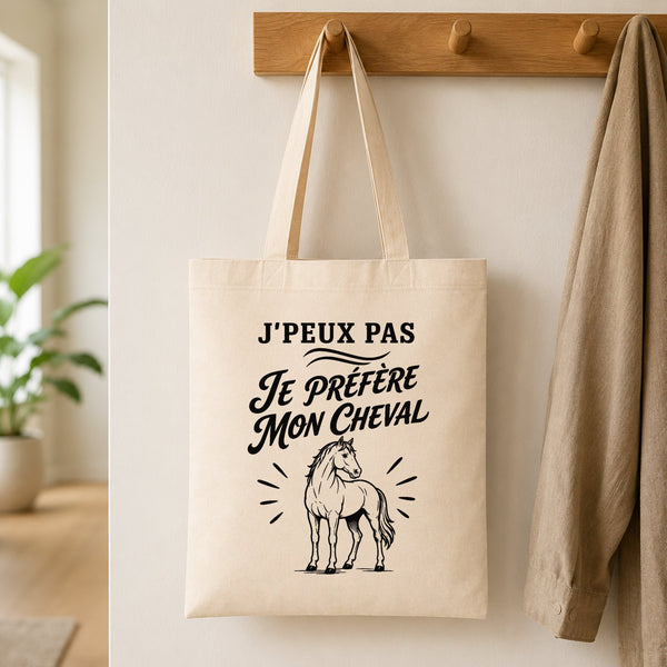 Tote Bag Beige J’peux pas je préfère mon Cheval