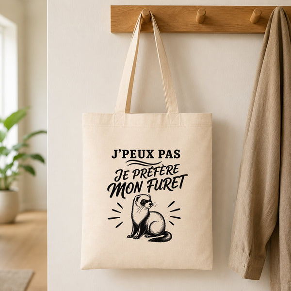 Tote Bag Beige J’peux pas je préfère mon Furet