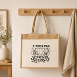 Sac Cabas Jute avec Poche J’peux pas je préfère les Cartes