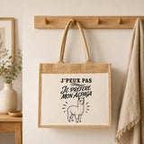 Sac Cabas Jute avec Poche J’peux pas je préfère mon Alpaga