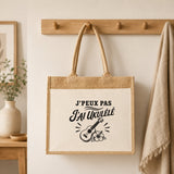 Sac Cabas Jute avec Poche J’peux pas j’ai Ukulélé