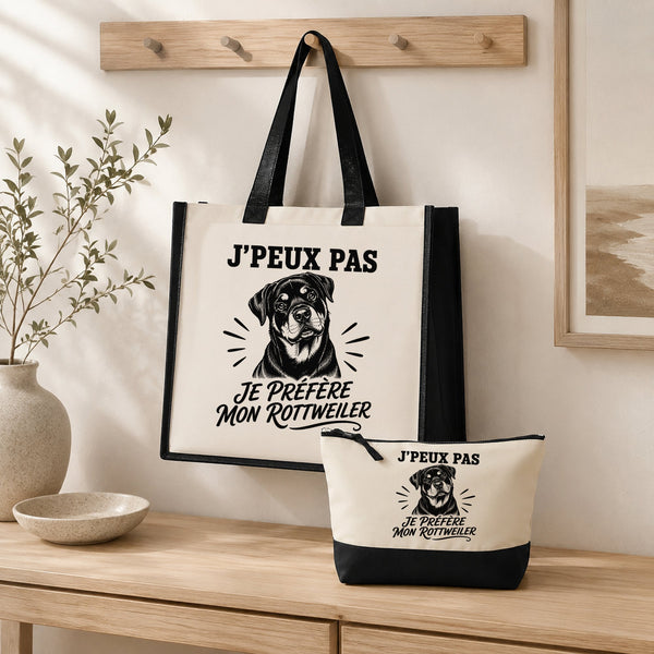 Ensemble Cabas et Trousse J’peux pas je préfère mon Rottweiler