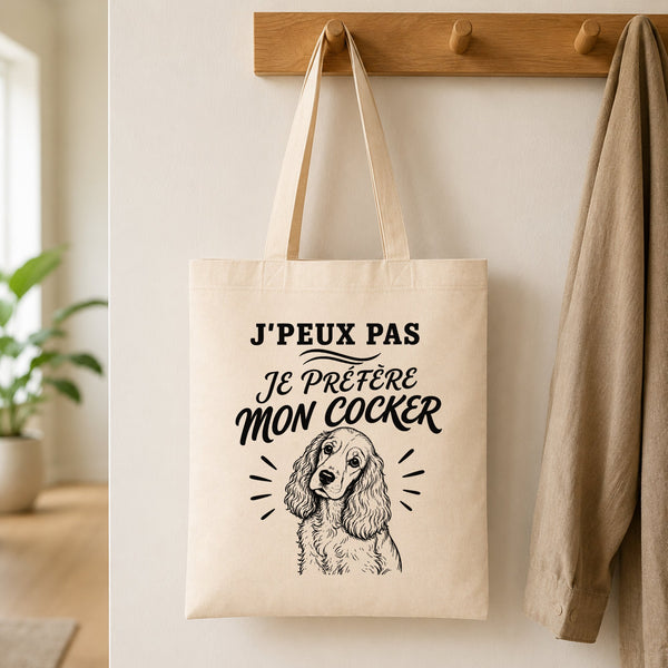 Tote Bag Beige J’peux pas je préfère mon Cocker