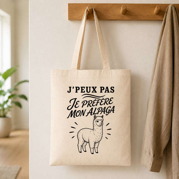Tote Bag Beige J’peux pas je préfère mon Alpaga