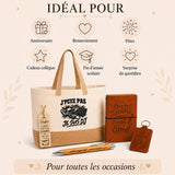 Coffret Cadeau J’peux pas je suis DJ – Sac jute, carnet, stylo, porte-clés et marque-page