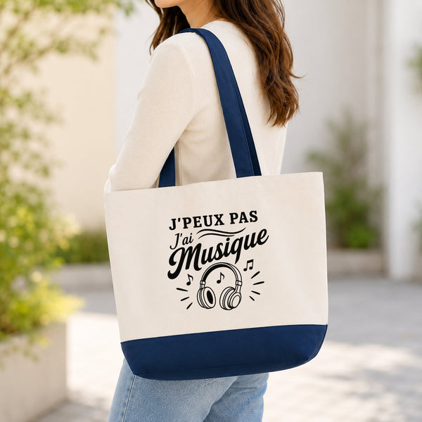 Grand Sac Cabas Fond Bleu J’peux pas j’ai Musique