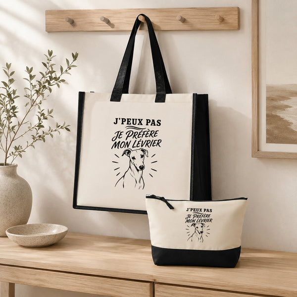 Ensemble Cabas et Trousse J’peux pas je préfère mon Lévrier