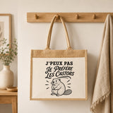 Sac Cabas Jute avec Poche J’peux pas je préfère les Castors