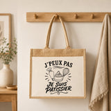 Sac Cabas Jute avec Poche J’peux pas je suis Pâtissier