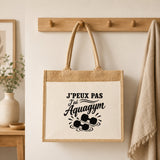 Sac Cabas Jute avec Poche J’peux pas j’ai Aquagym