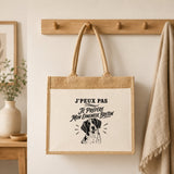 Sac Cabas Jute avec Poche J’peux pas je préfère mon Épagneul Breton