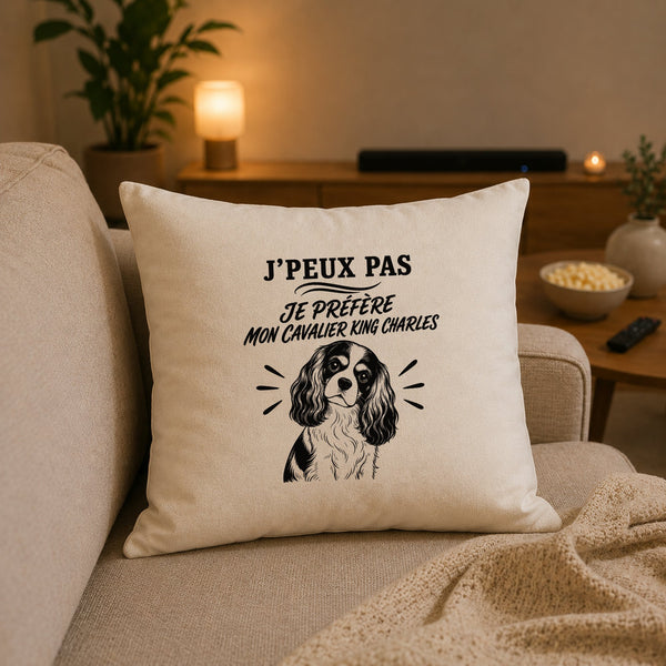 Housse de Coussin J’peux pas je préfère mon Cavalier King Charles