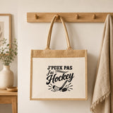 Sac Cabas Jute avec Poche J’peux pas j’ai Hockey