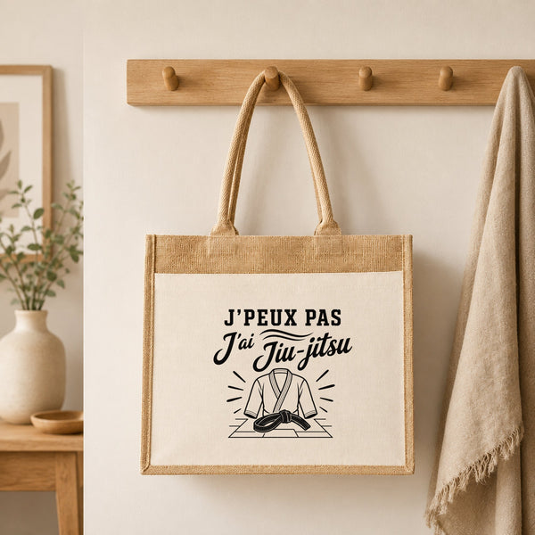 Sac Cabas Jute avec Poche J’peux pas j’ai Jiu-jitsu