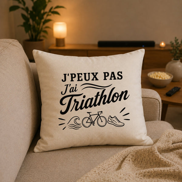 Housse de Coussin J’peux pas j’ai Triathlon