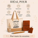 Coffret Cadeau J’peux pas je suis Boucher – Sac jute, carnet, stylo, porte-clés et marque-page