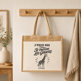 Sac Cabas Jute avec Poche J’peux pas je préfère les Girafes