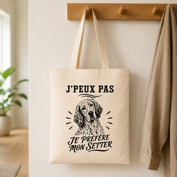Tote Bag Beige J’peux pas je préfère mon Setter
