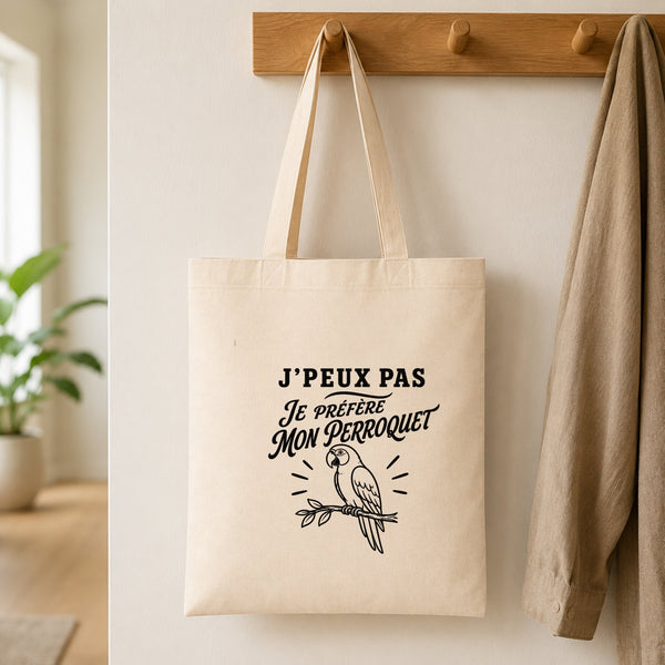 Tote Bag Beige J’peux pas je préfère mon Perroquet
