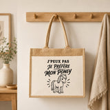 Sac Cabas Jute avec Poche J’peux pas je préfère mon Poney