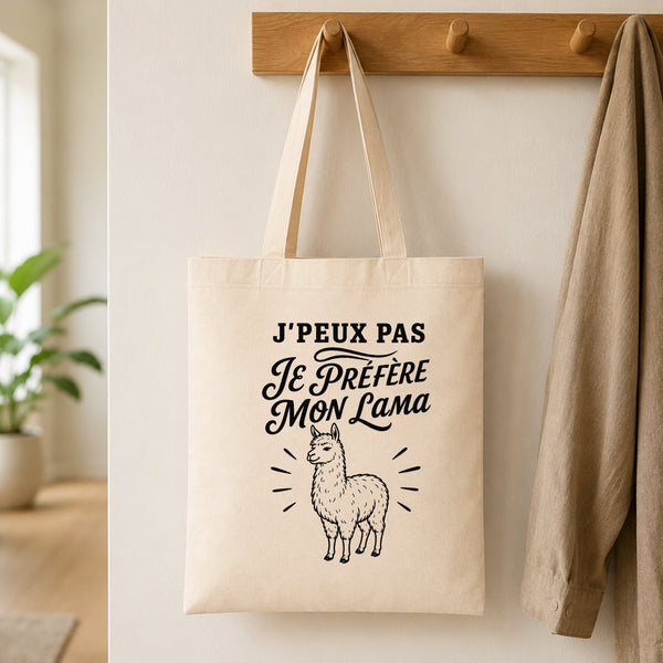 Tote Bag Beige J’peux pas je préfère mon Lama