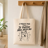 Tote Bag Beige J’peux pas je préfère mon Akita Inu